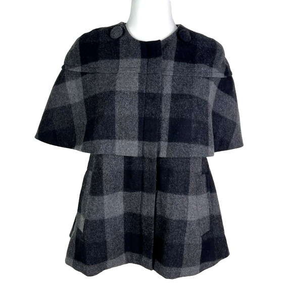 Dolan Vest Wool Blend Checked Cape Shoulder Black Gray Full Zip Sz‎ S - Picture 1 of 8